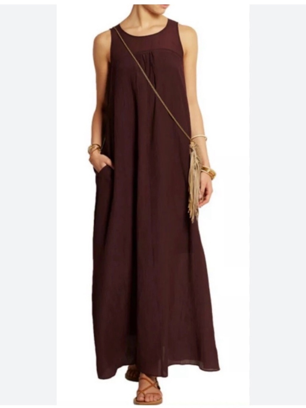 Madewell Shirred Crinkled Maxi Dress in Plum EUC